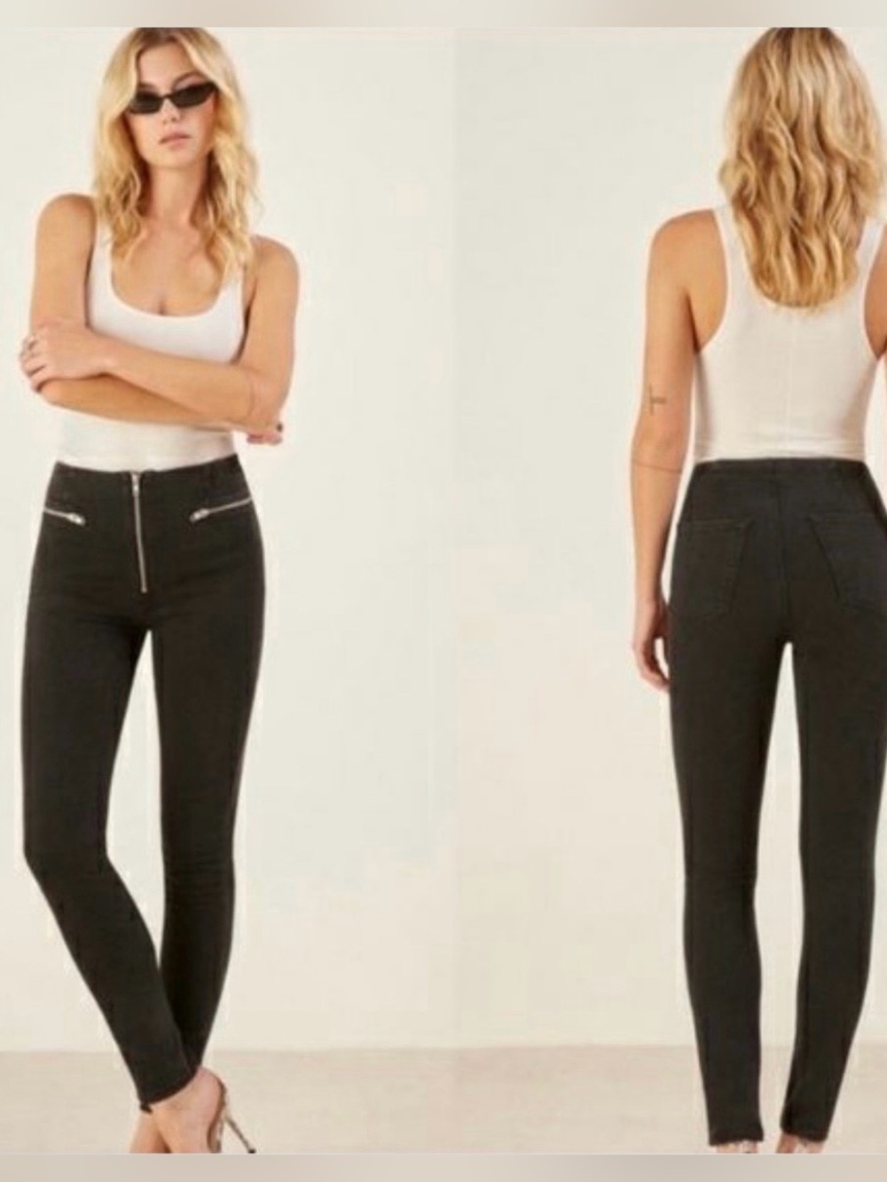 Reformation Niki High Rise Front Zip Skinny Jeans Black 26